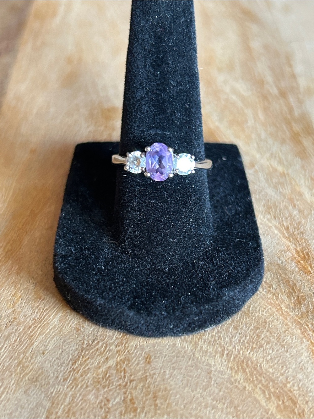 Amethyst Three-Stone Ring - Purple Center with Clear Accents